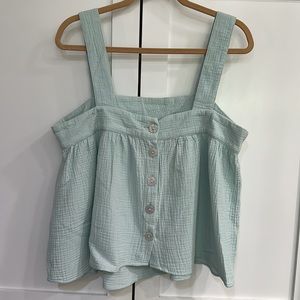 Joie Seafoam Mint Green Gauze Button Open Back Cropped Tank Top - Large